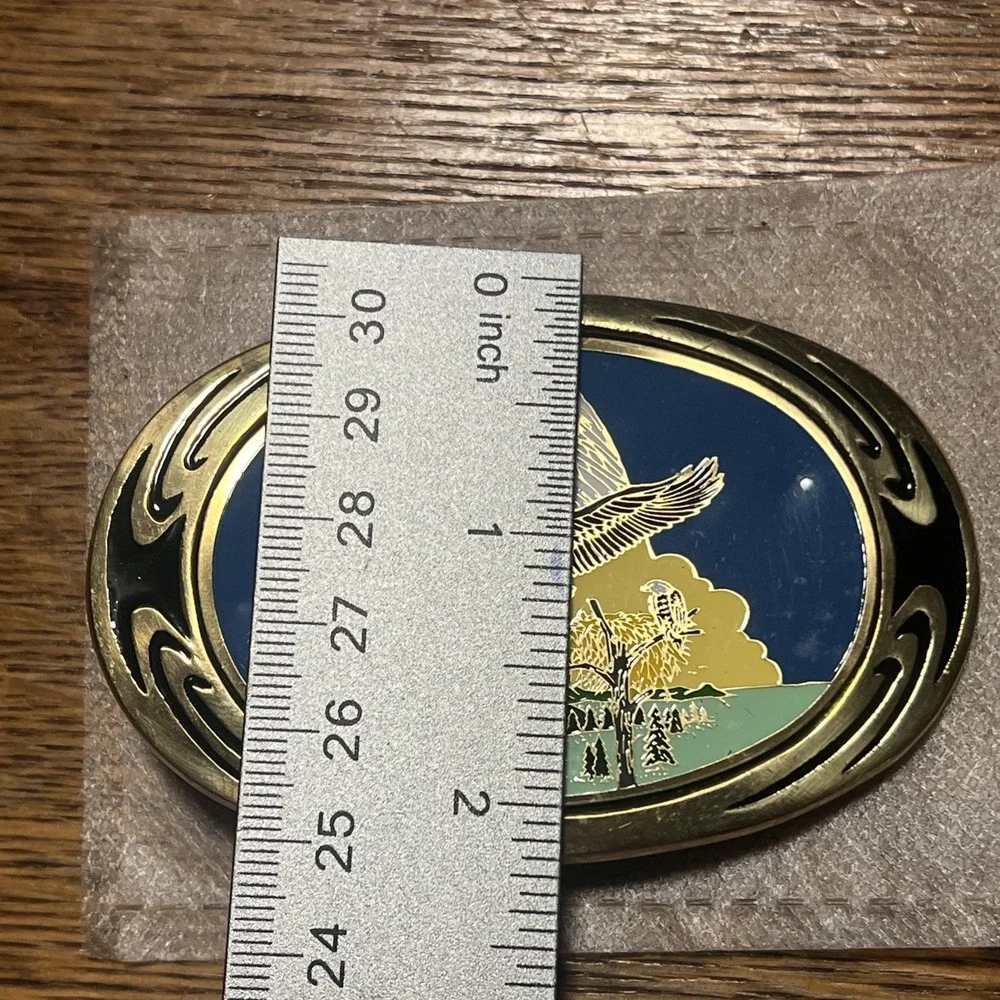 Vintage 1983 NAP Inc Solid Brass Eagle Belt Buckle – F09 – Eagle In Water Scene